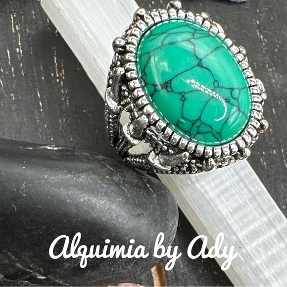 Green turquoise silver gem ring - Picture 1 of 2
